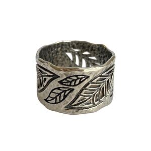 LiPaz Leaf Cutout‎ Ring Paz Sterling Silver Wide Cigar Band Hammered Size 8 8.5